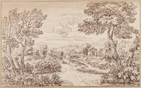 K VI 115
<br/>
Villa met kapel aan rivier, in verte een stad
<br/>
<em>Onofri, Crescenzio (1634-1714)</em>